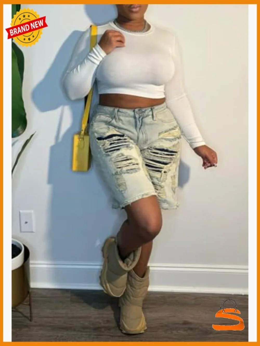 Baggy Ripped Denim Shorts High Waist Wide Leg Distressed Y2k Casual Bermuda